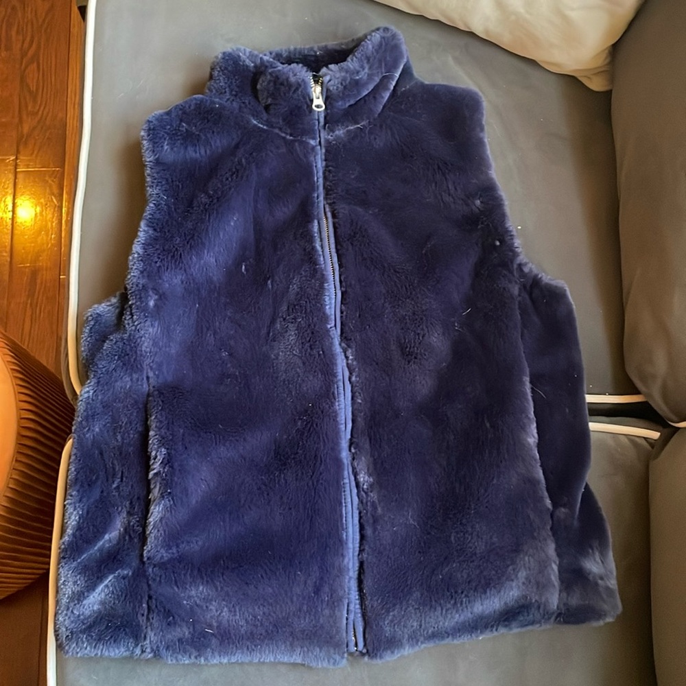 Jcrew blue faux fur vest size medium